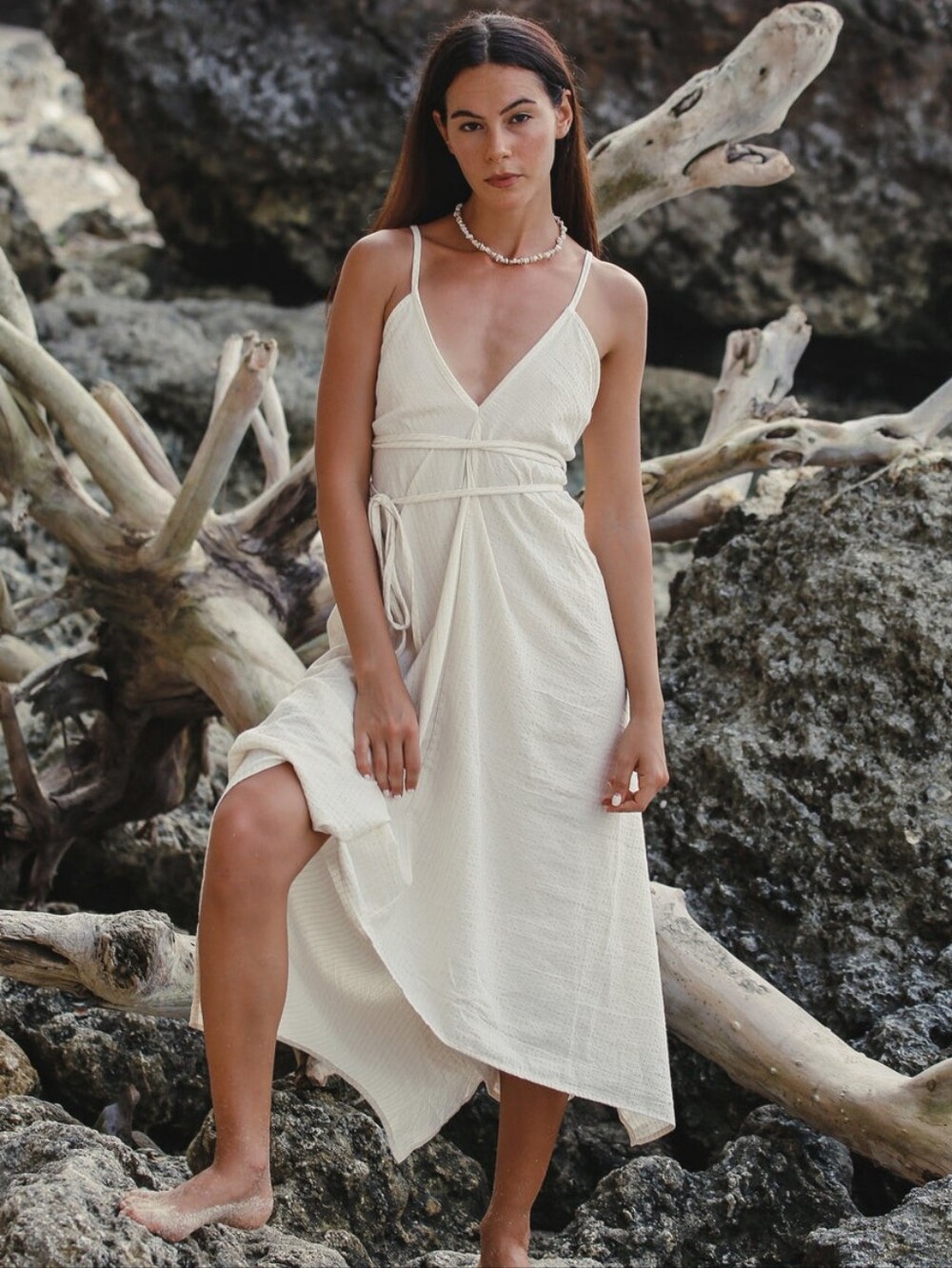 Boho Coastal Maxi Dress Flowy Cotton Gauze Resort Vacation One Size